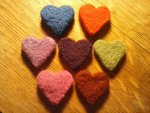 needle felted hearts