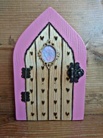 Pink hearts pyrographed fairy door